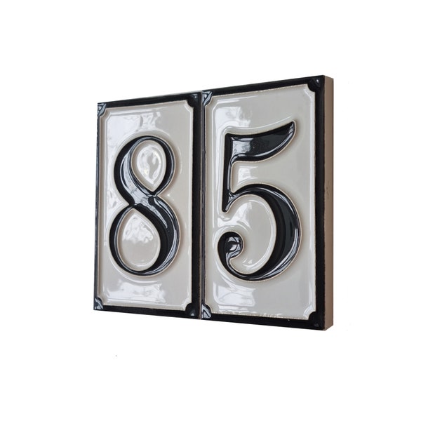 Ceramic Italian Hand-Painted 11cm x 7cm Simple Black And White Designed House Number And Letter Tiles