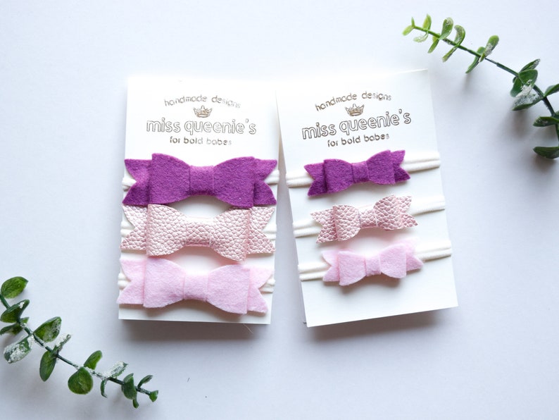 Mauve Pink Color Combo Leather and Felt Two Sizes Available Girls Headbands Nylon Headbands Baby Headbands GIRLS HEADBAND 3 PACK
