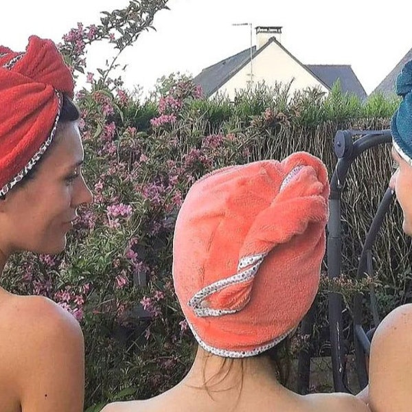 Serviette pour cheveux, turban de douche éponge bambou, turban sèche cheveux