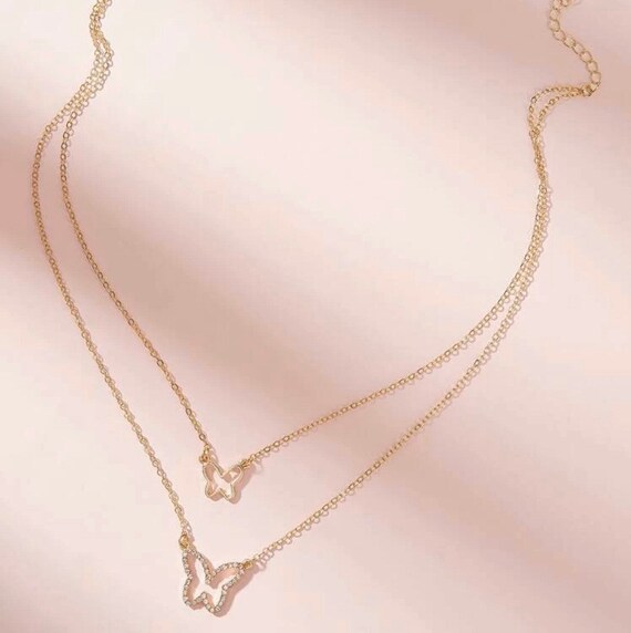 Download Double Layered Butterfly Necklace Etsy
