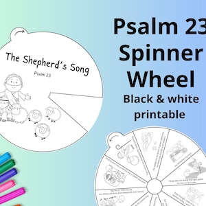 Bible Story for Kids, Psalms 23 Printable, Sunday School Craft, Bible Story Wheel Craft, Memory Verses for Kids, Sunday School Activity B&W