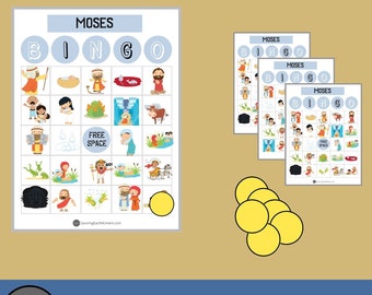 Moses, Bingo Game for Kids, Bible Bingo Game, Printable Games for Kids, Church Games, Printable Bingo Cards Kids, Printable Bingo Games