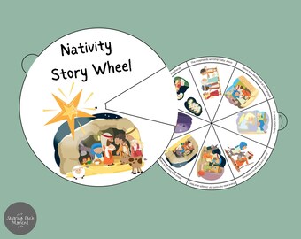 Nativity Story Wheel, Christmas Bible Story Wheel, Sunday School Printable Nativity Craft,  Birth of Jesus Story, Jesus is Born Printable