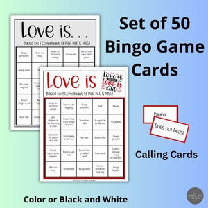 聖書ビンゴ、コリント人への手紙第一 13 章、結婚披露宴の印刷可能なゲーム、日曜学校、宗教ゲーム聖書研究印刷物、老人ホーム活動