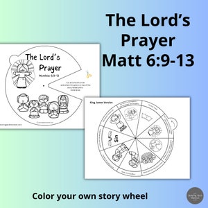 Printable Lords Prayer Wheel for kids, Sunday School Craft, Bible Verse Coloring, Prayer Printable, Color your own Story Wheel,