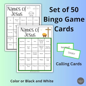 Namen von Jesus Bingo, Bibel Bingo zum Ausdrucken, Religiöses Bingo, Sonntagsschulspiel, Weihnachten, Advent, Druckbare Bibelaktivität, Familienspiele