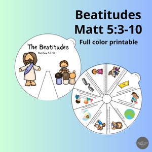 Beatitudes Bible Craft Activities, Bible Activities for Kids, Sermon on the Mount, Beatitudes for Kids Story Wheel, Sunday School Craft