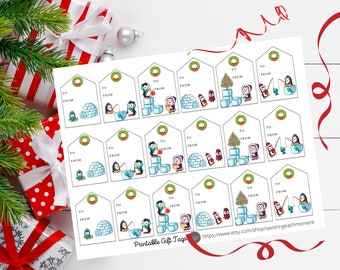 Christmas Gift Tags | Penguins | DIY | North Pole | Printable | to from tags