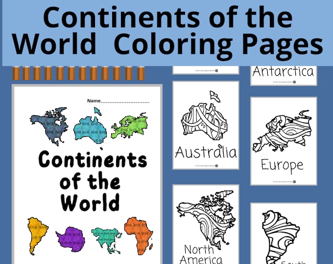 7 Continents Maps, Geography Printable, Geography Coloring Pages, 7