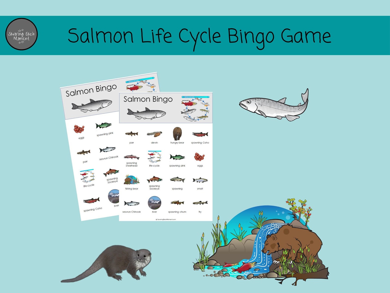 Bingo Game Salmon Life Cycle Printable Game Games for Etsy