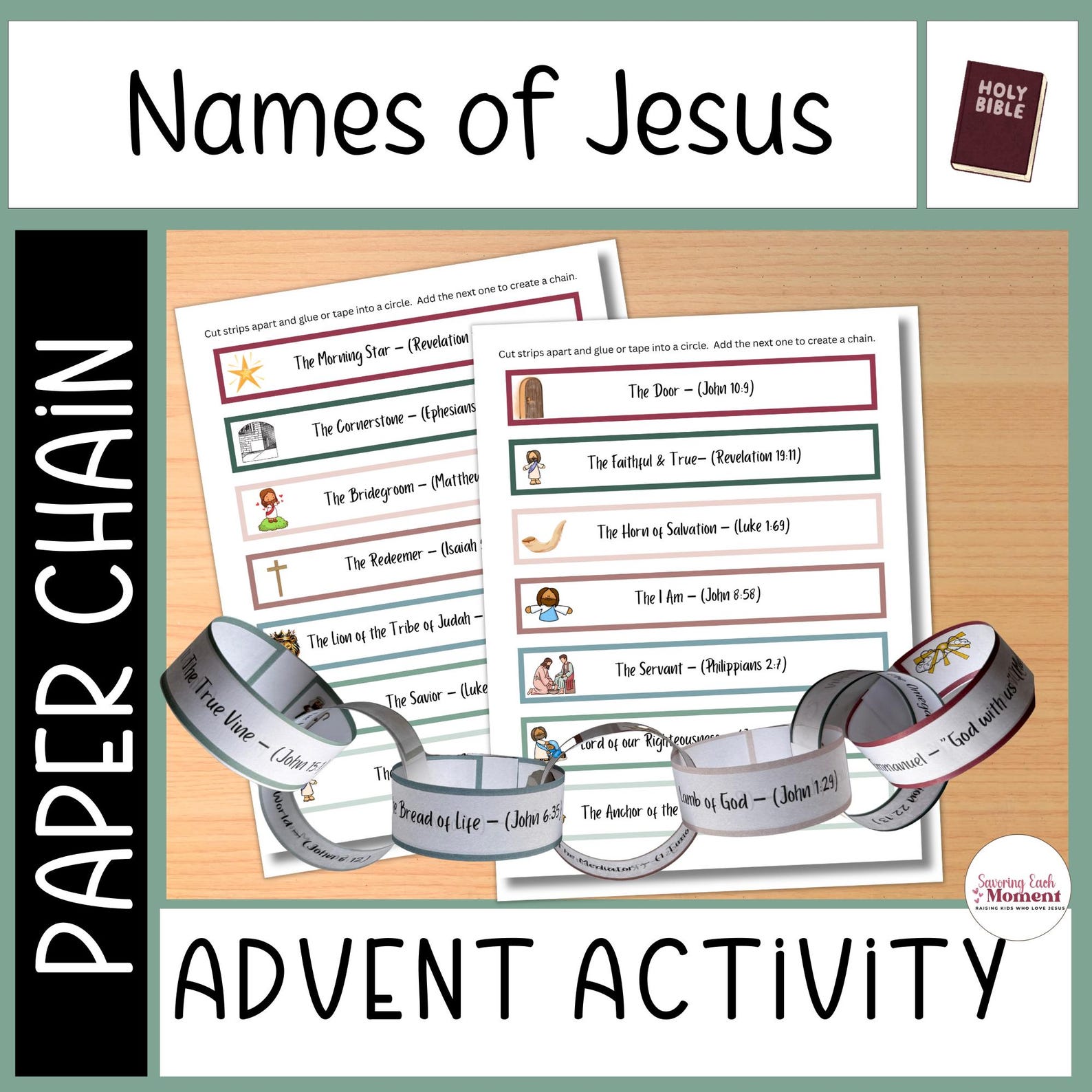 Names of Jesus Paper Chain Craft, Religious Advent Calendar Bible ...