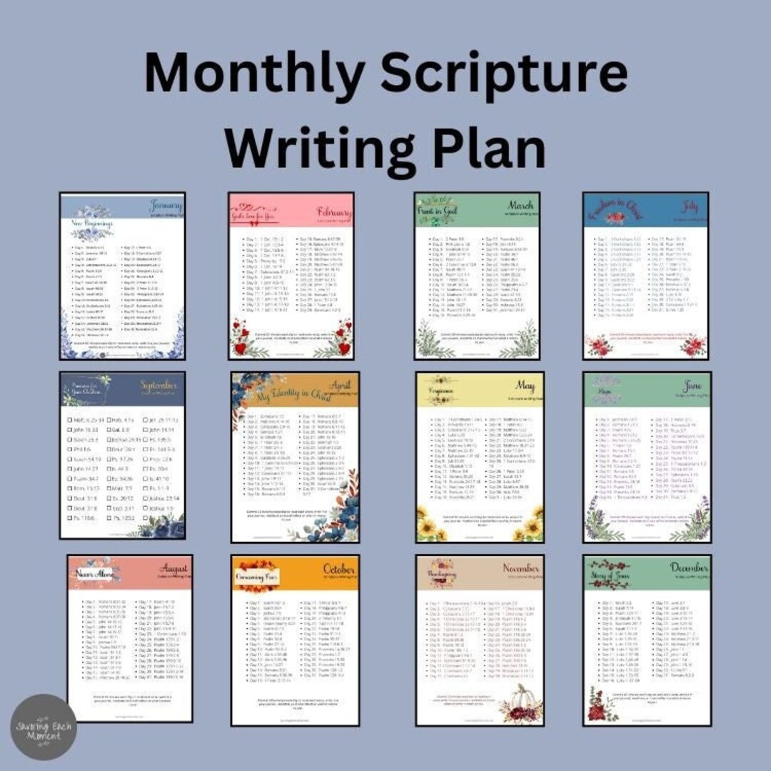 12 Month Scripture Writing Plan, Bible Reading Plan, Bible Writing