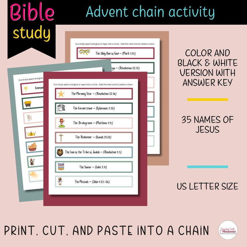 Names of Jesus Paper Chain Craft, Religious Advent Calendar Bible ...
