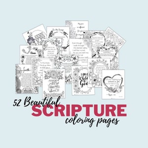 Coloring Book, Praise and Promise, Scripture Coloring Pages, Bible Verse Coloring Pages, Christian Printable, Christian Coloring Book, 52 pg