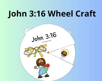 John 3:16 Sunday School Craft, Wheel Craft, Printable Bible Activity, Kids Bible Lesson, Memory Game, The Good News, Spinner Craft in Color
