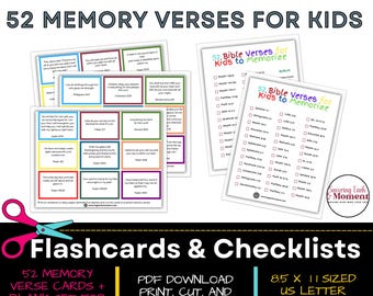52 versículos para memorizar para niños, versículos bíblicos para memorizar, tarjetas de las Sagradas Escrituras para niños, tarjetas con versículos bíblicos para niños, tarjetas didácticas con versículos bíblicos