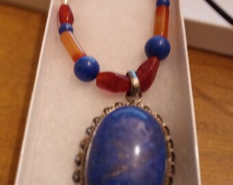 Denim Lapis and Carnelian Necklace