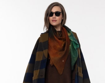 Designer Merino Wool Scarf - THE KNOWING - Oversized Square Merino Wool Shawl, Luxury winter Scarf for Women,  Australia lightweight scarf