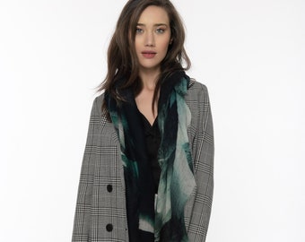 Printed Wool Scarf - EMBRACE - Oversized Square Wool Shawl,  Luxury winter Scarf for Women, Designer Scarf - Sydney Australia