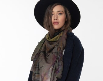 Printed Wool Scarf - BLISS - Oversized Square Merino Wool Shawl, Luxury winter Scarf for Women, Designer Scarf Australia