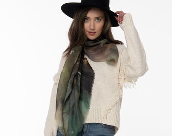 Designer Merino Wool Scarf - PURSUIT OF SELF - Oversized Square Merino Shawl, Luxury winter Scarf for Women,  Australia lightweight scarf