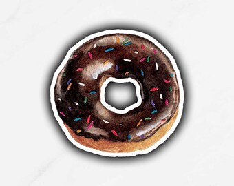 Chocolate Glazed Rainbow Sprinkle Donut Sticker, Donut Party Favors, Donut Lover, Baked Goods Sticker, Baby Shower Favors