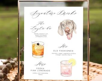 Custom Watercolor Pet Wedding Signature Drink Sign, Hand Painted