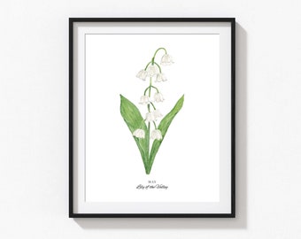 Lily of the Valley Art Print, Personalized May Birth Flower Print, Watercolor Lily of the Valley, Custom Baby Gift, Birth Flower Wall Art