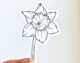 Daffodil Sticker, Clear Daffodil Sticker, Daffodil Vinyl Sticker, Black and White Flower Sticker, Transparent Daffodil Sticker
