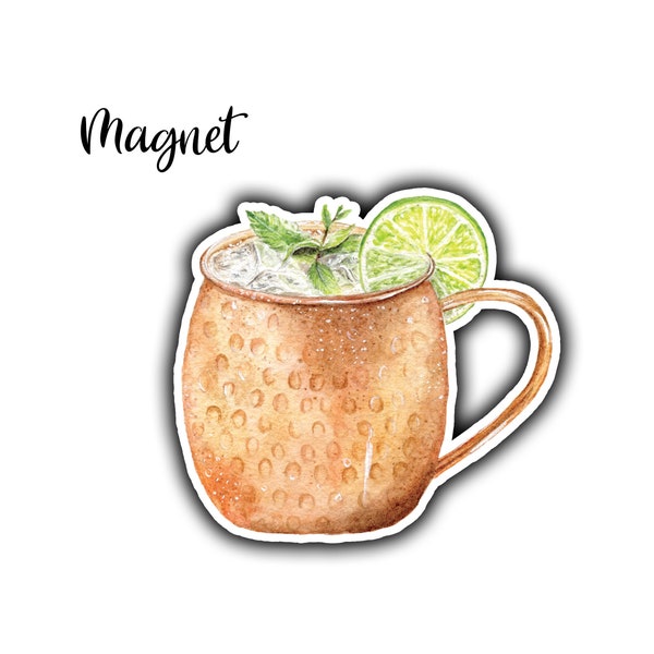 Moscow Mule Magnet, Cocktail Fridge Magnet, Cruise Door Magnet, Bachelorette Favors, Stocking Stuffers, Watercolor Magnet