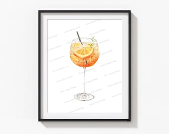 Aperol Spritz Art Print, Bar Cart Decor, Cocktail Art Print, Signature Drink Sign, Aperol Spritz Wall Art, Watercolor Aperol Spritz Painting
