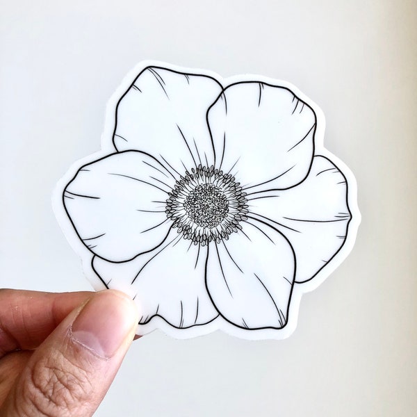 Anemone Sticker, Clear Anemone Sticker, Anemone Vinyl Sticker, Black and White Flower Sticker, Transparent Anemone Sticker