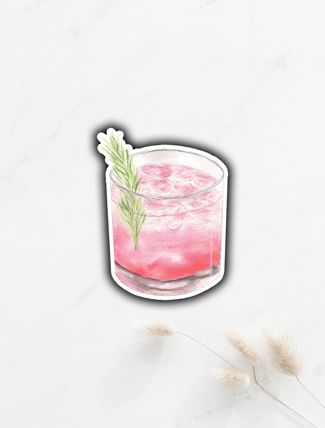 Pink Cocktail Sticker, Rosemary Cocktail Sticker, Rosemary Gin Cocktail ...