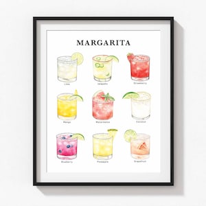 Margarita Flavors Print, Bar Cart Print, Cocktail Wall Art, Margarita Bar Sign, Bar Decor, Margarita Lover Gift, Margarita Party Sign