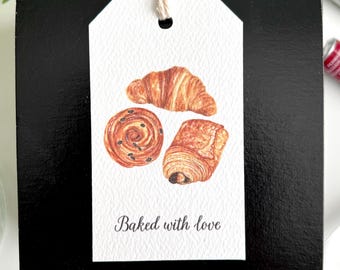 Croissant Gift Tag, Personalized Gift Tag, Chocolate Croissant Party Favors, Baked With Love Tag, Baked Goods Labels, French Pastries