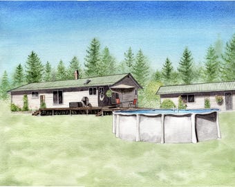 Hand Painted Watercolor House Portrait, Custom Home Art, Housewarming Gift, Realtor Closing Gift