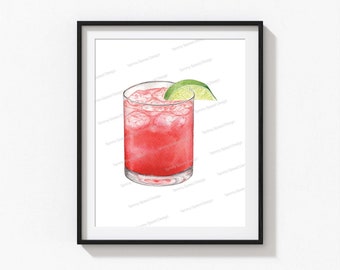 Vodka Cranberry Art Print, Bar Cart Decor, Cocktail Art Print, Signature Drink Sign, Watercolor Cocktail Print, Bar Cart Print