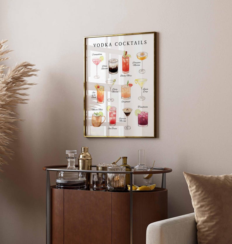 Vodka Cocktails Print, Digital Download, Bar Cart Printable, Cocktail
