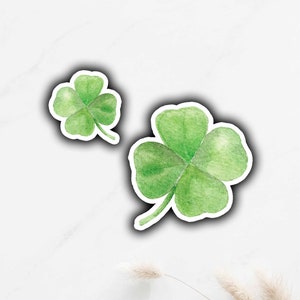 Four Leaf Clover Stickers (set of 2), St. Patrick&#39;s Day Sticker, Shamrock Sticker, Plant Sticker, Watercolor Four Leaf Clover