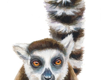 Ring Tailed Lemur Watercolor Portrait Print