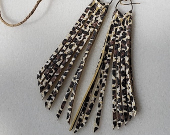 Boho leren luipaardoorbellen met franje, kwastjes met dierenprint