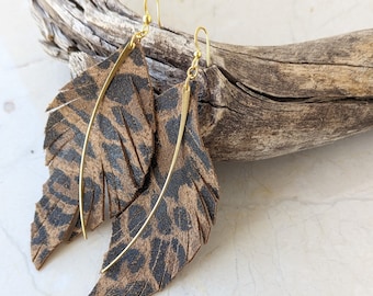 Leren oorbellen met luipaardprint, boho hangoorbellen