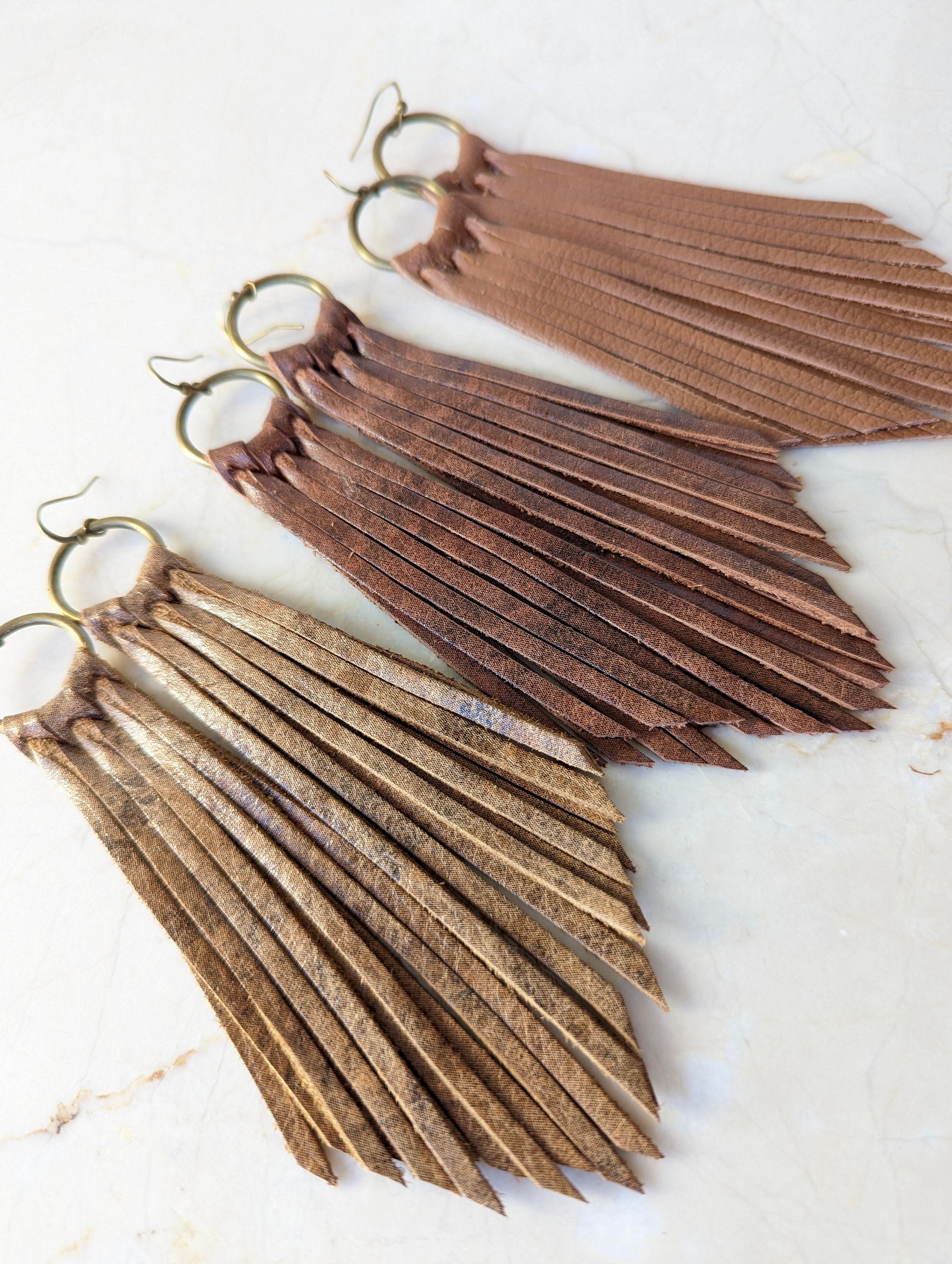 Orecchini con frange in pelle color bronzo, gioielli boho con nappe occidentali - Italia