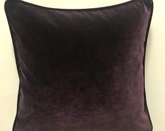 Dark Plum Velvet Pillow Cover With Piping, Plum Velvet Pillow, Custom Made Pillow Case, 18X18 20X20 22X22 24X24 26X26 Throw Velvet Pillow