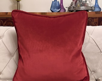Red Pillow Cover With Piping, Velvet Pillow, All Size Pillow Custom Made Pillow Velvet Pillow Case, 18X18 Velvet Cushion Cover, Throw Pillow