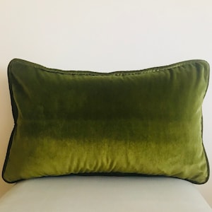 Funda de almohada verde oliva con ribete, fundas de almohada decorativas, almohadas de todos los tamaños, almohadas a medida, funda de almohada de terciopelo verde, funda de cojín imagen 2