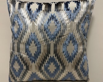 Blue and Beige Pillow Cover, Velvet Pillow Case,All Size Pillow, Custom Made Pillow, Velvet Cushion Case, Decorative Pillow,Euro Sham Pillow