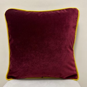 Burgundy Velvet Pillow Cover Burgundy Pillow Case Decorative Cushion CoversYellow Piping  PillowCase 18X18 Velvet Pillow Velvet Pillow Cover