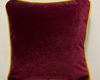 Burgundy Velvet Pillow Cover Burgundy Pillow Case Decorative Cushion CoversYellow Piping  PillowCase 18X18 Velvet Pillow Velvet Pillow Cover