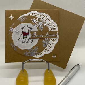 carte de voeux, bonne année, ours, craft, napperon